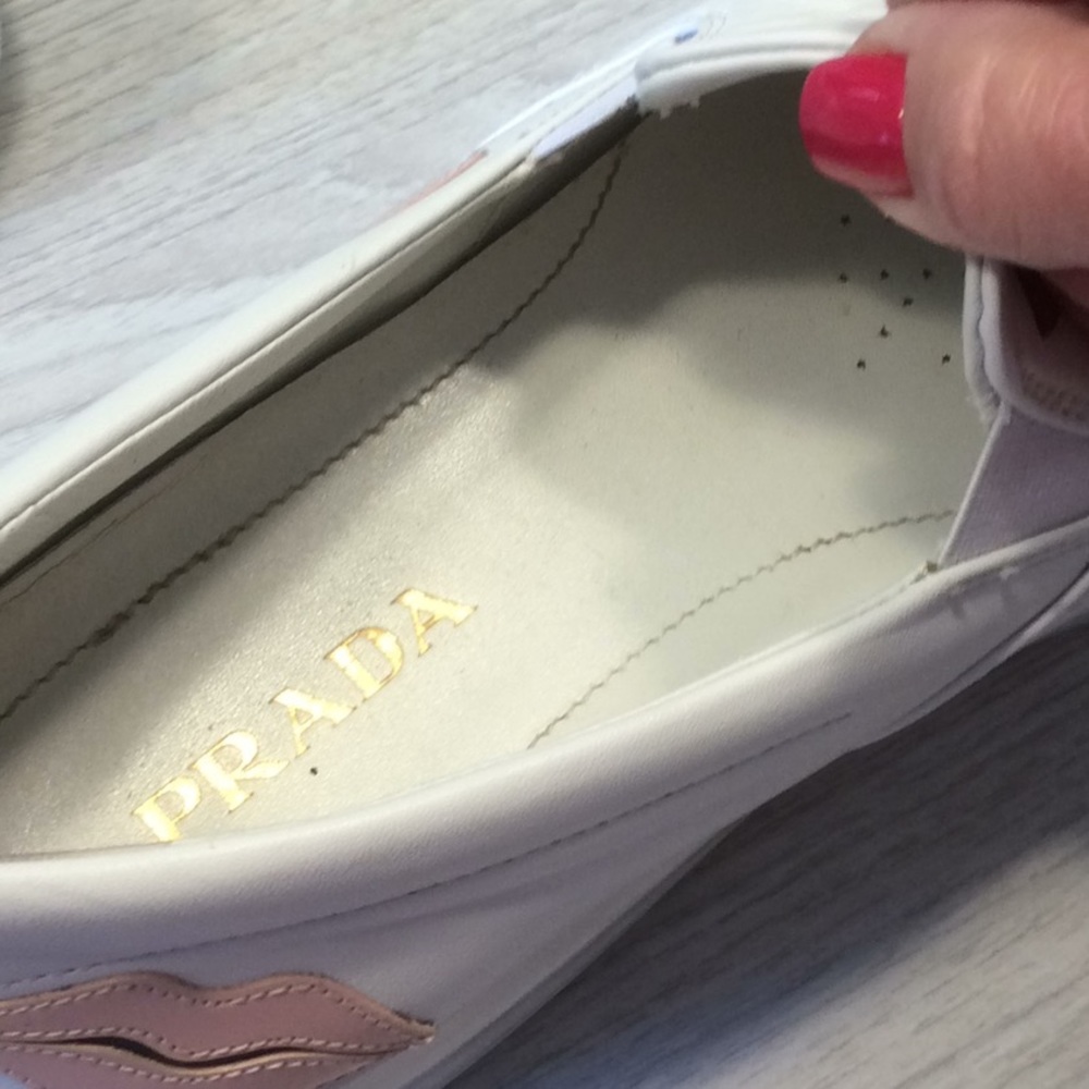 Prada Lips Appliqued Leather Slip On Sneaker- 37.5 - Picture 6 of 16